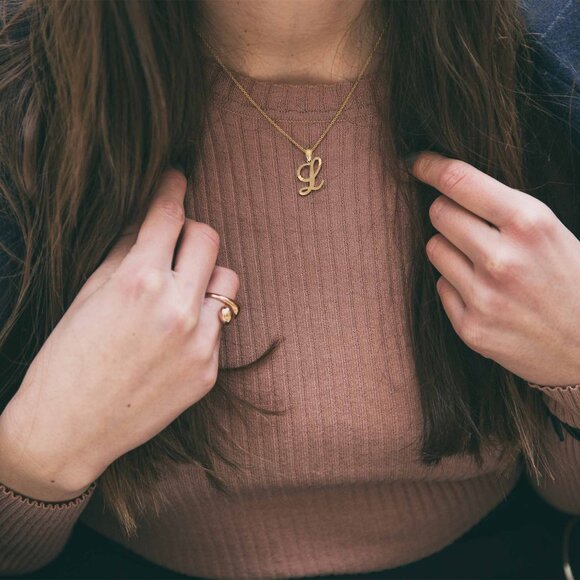 10k Solid Gold L Initial Pendant - Personalized Jewelry Gifts for Her - Picture 5 of 5